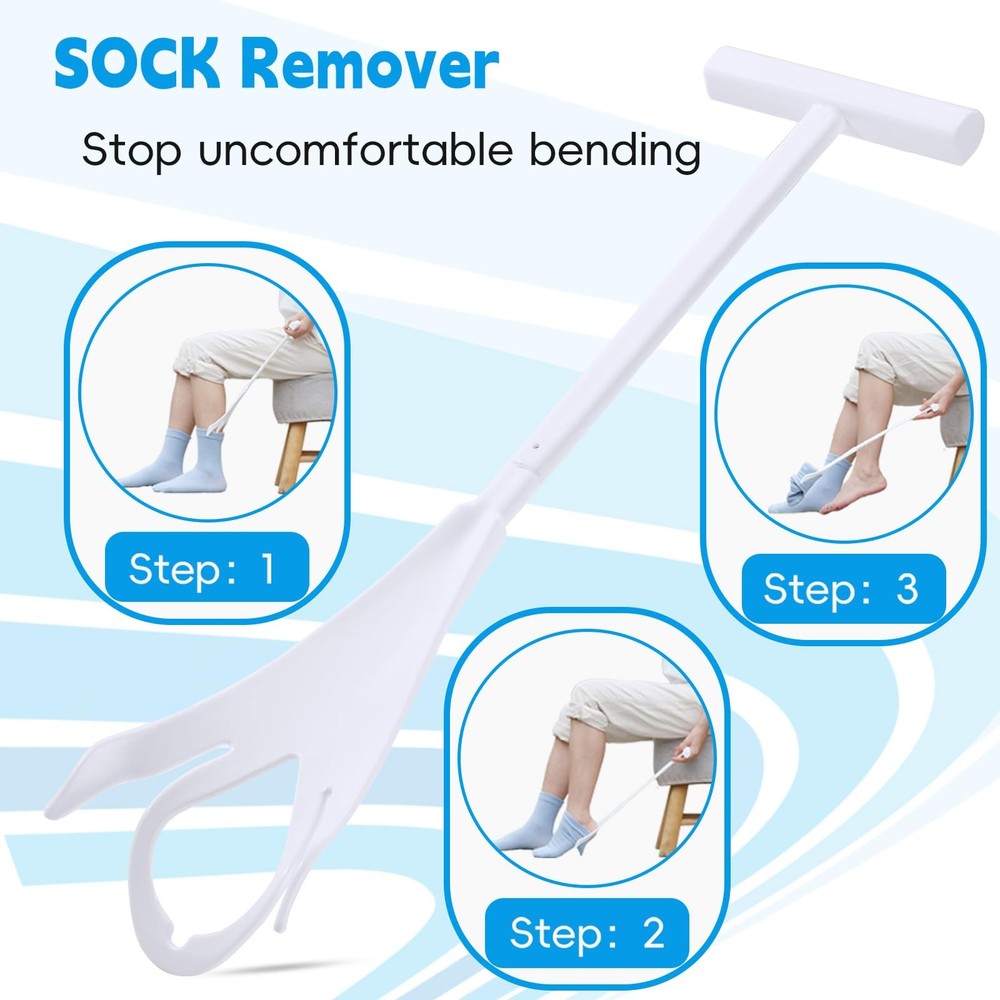 Sock Aid Kit, Puller Easy On and Off, 2 Piece Grey