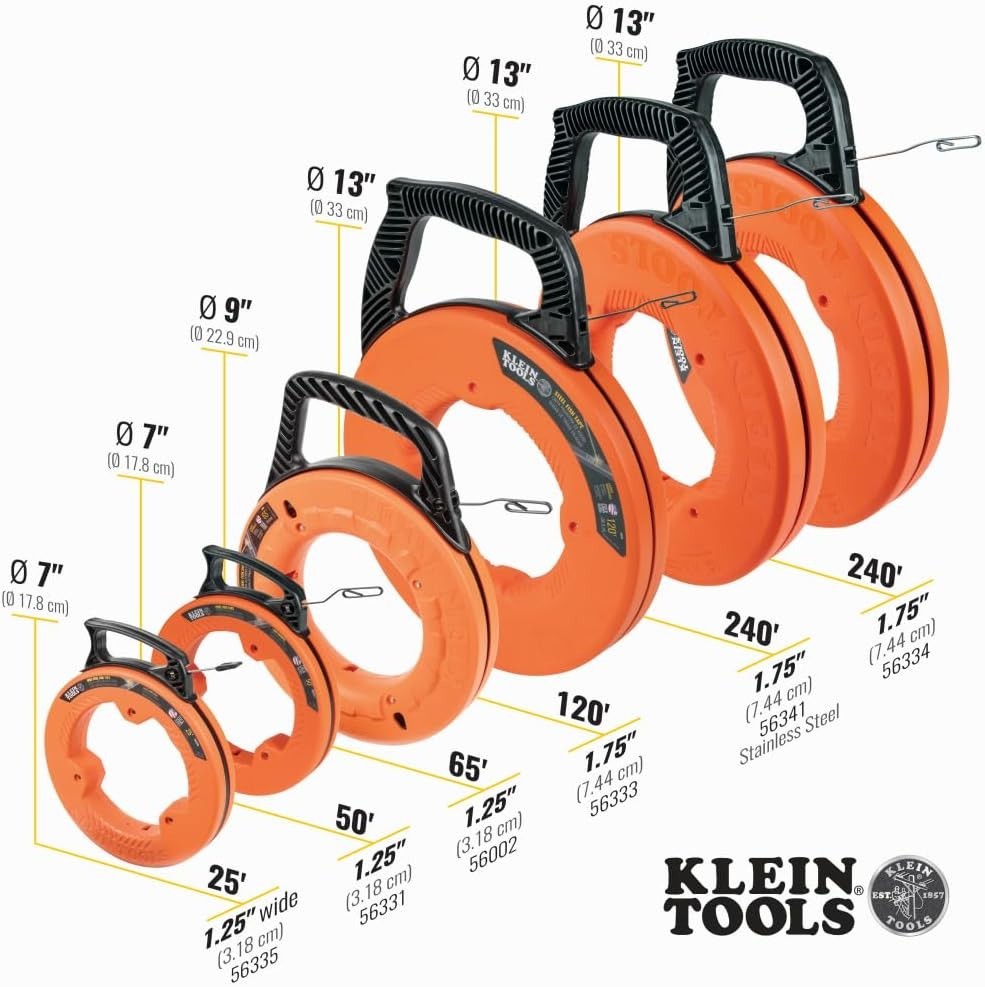 Klein Tools 50ft Steel Fish Tape with Double Loop Tip