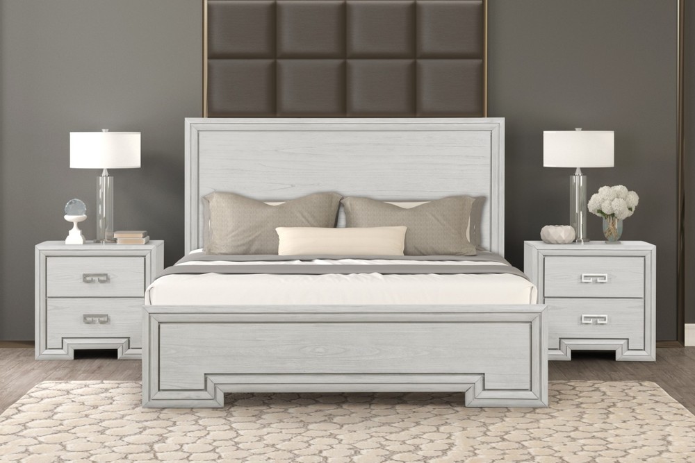 Rustic White Finish Eastern King Size 1pc Bed Set Transitional Style Bedroom