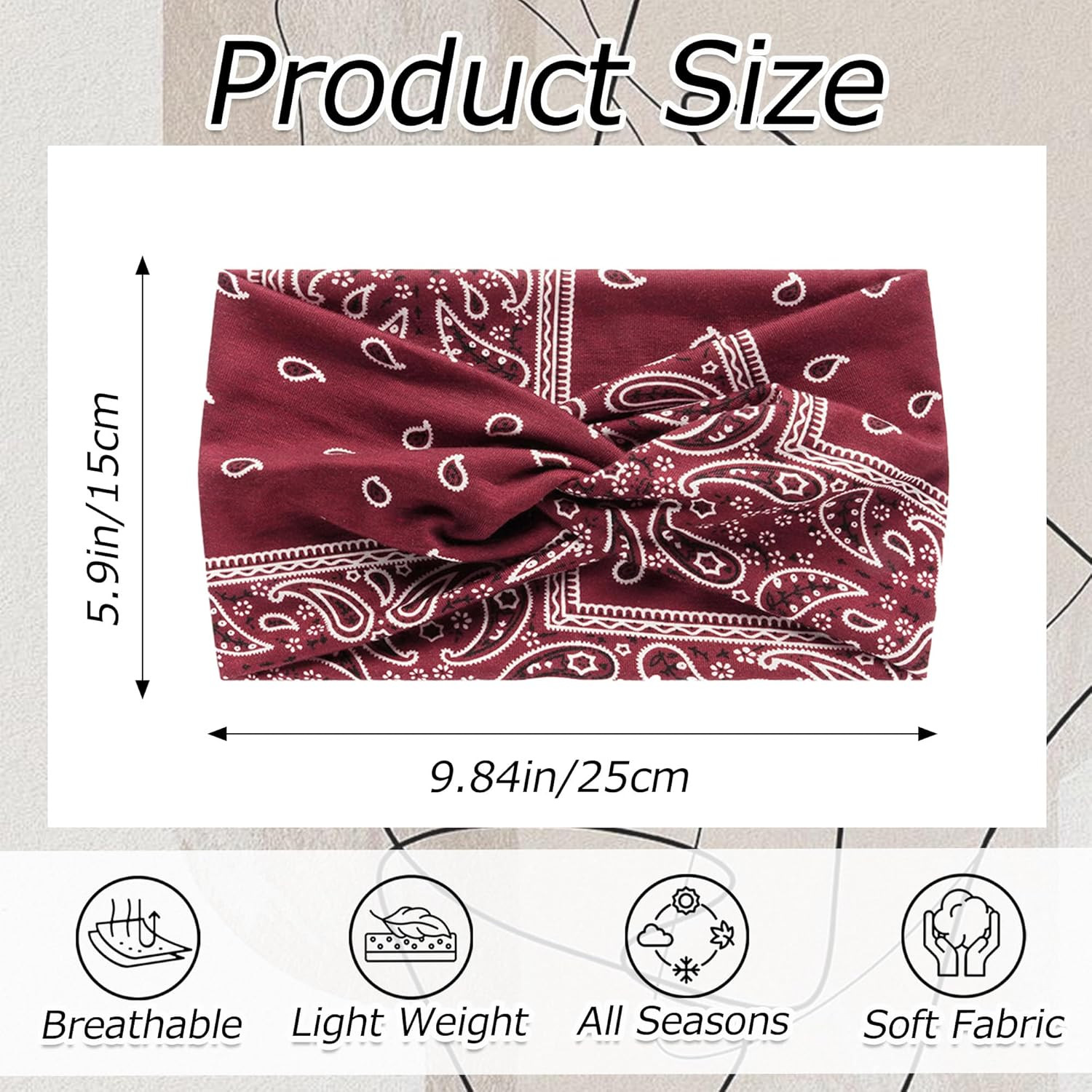 4 Pack Wide Headbands for Women Paisley Twist Hair Bands Stretchy Cross Head Tur