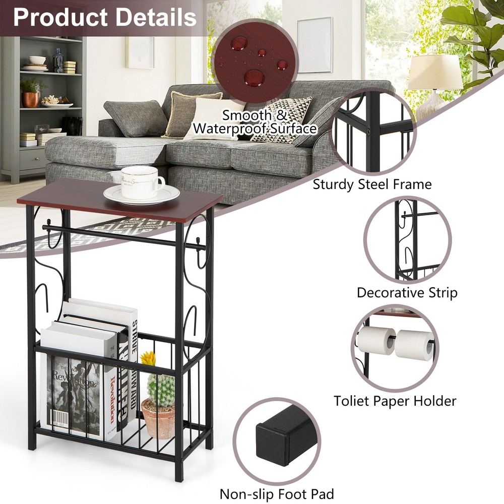 2 PCS Side Table End Table w/ Removable Hanging Rack & Bottom Storage Basket