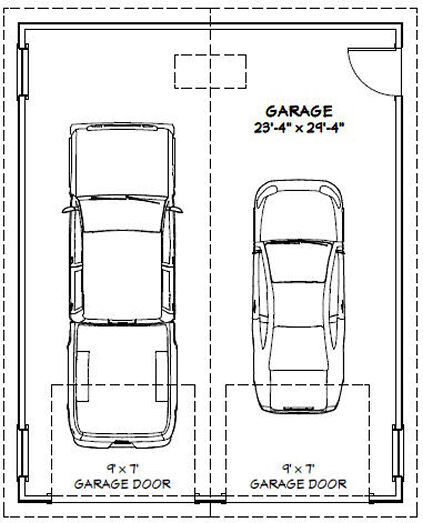 24x30 2-Car Garage -- 720 sq ft -- PDF Floor Plan -- Model 3A