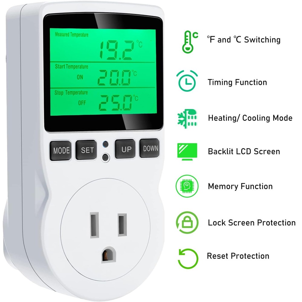 KABASI Digital Temperature Controller, Backlit LCD Screen Thermostat Heating ...