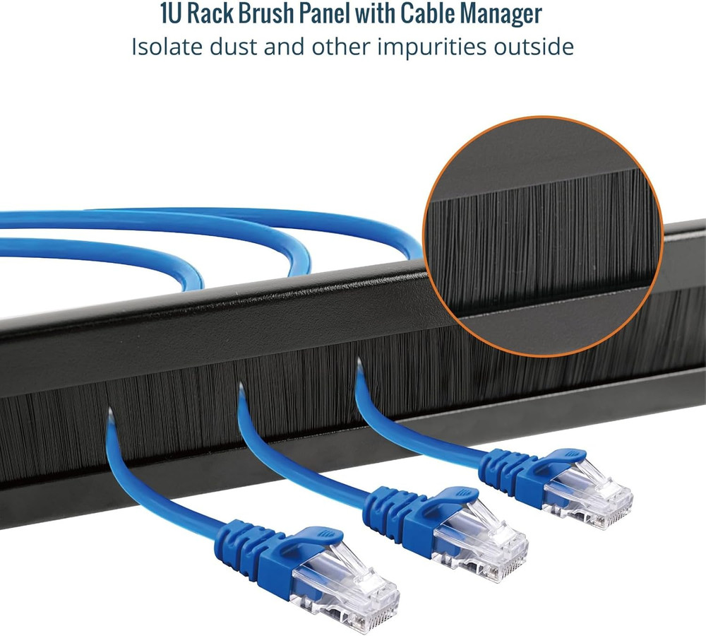 1U Brush Panel 2-Pack for Cable Management in 19" Server Racks, Black