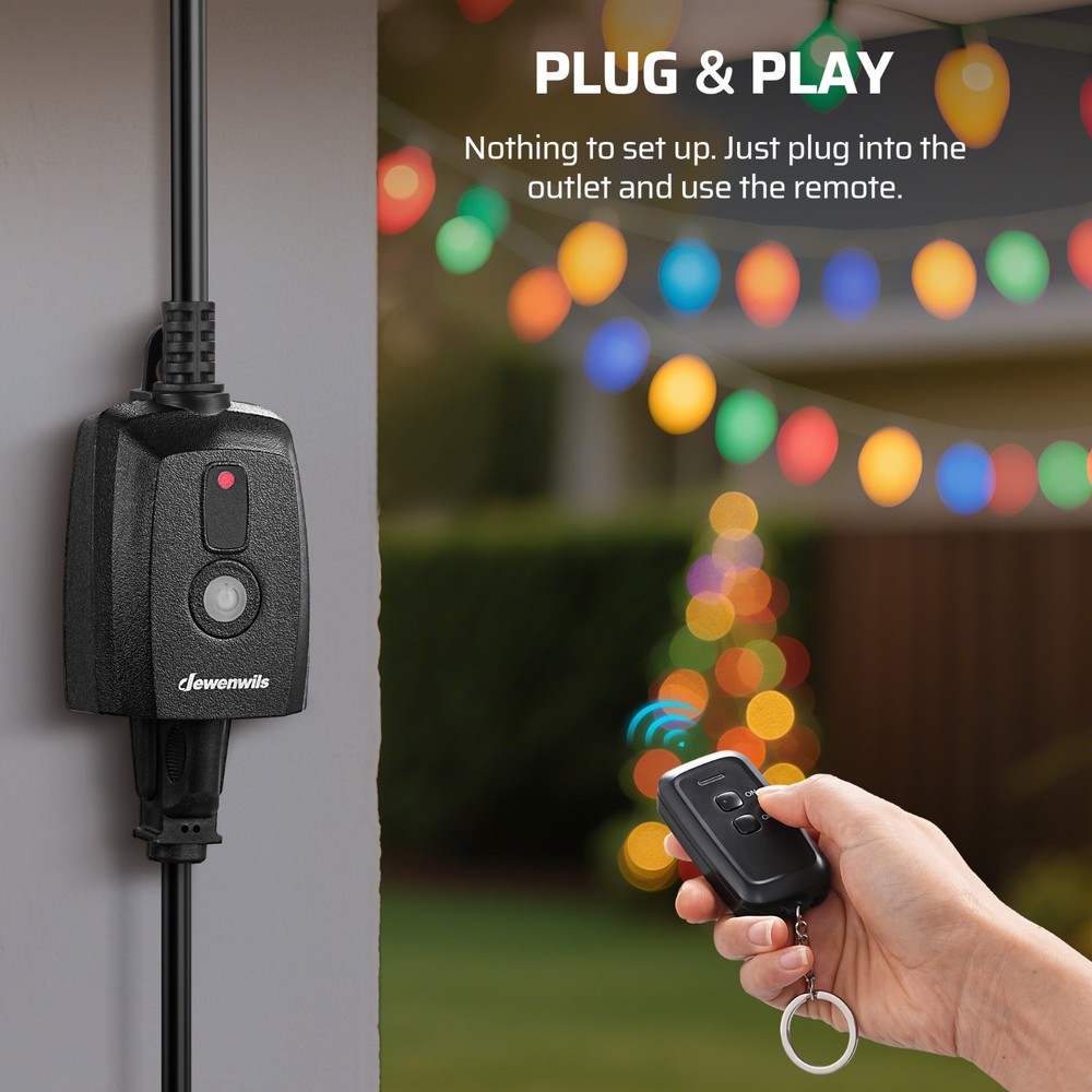 DEWENWILS Outdoor Remote Control Outlet Weatherproof 100FT Range 2 Remotes