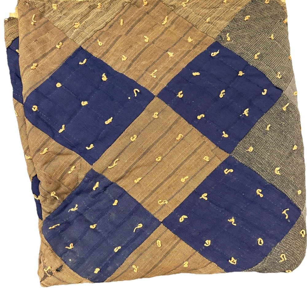 Antique Quilt Handmade 70 X 71 Patchwork Diamond Design Rustic