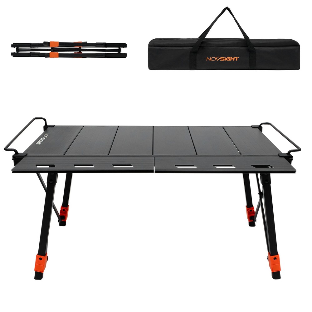 NOVSIGHT Portable Camping Table Adjustable Height Folding Roll Up Tabletop w/Bag