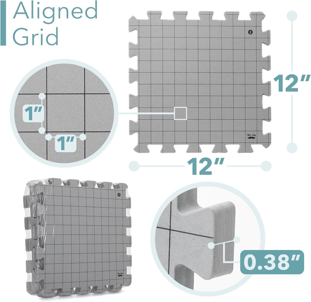 Mr. Pen- Interlocking Blocking Mats, 12”X12”, 4 Pack, Blocking Mats for Knitting