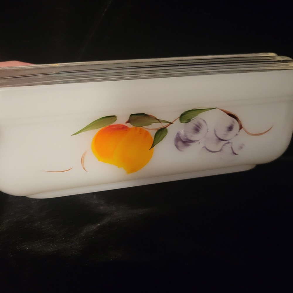 Fire King Anchor Hocking Fruit Pattern Milk Glass 6 Piece Set