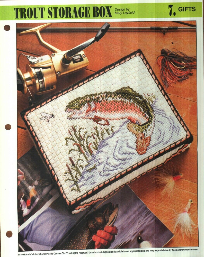 NEW TROUT STORAGE BOX ANNIE'S PLASTIC CANVAS PATTERN INSTRUCTIONS