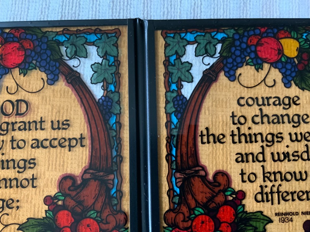 Mini table top painted glass Screen Divider 2 Panel quote God gave us serenity