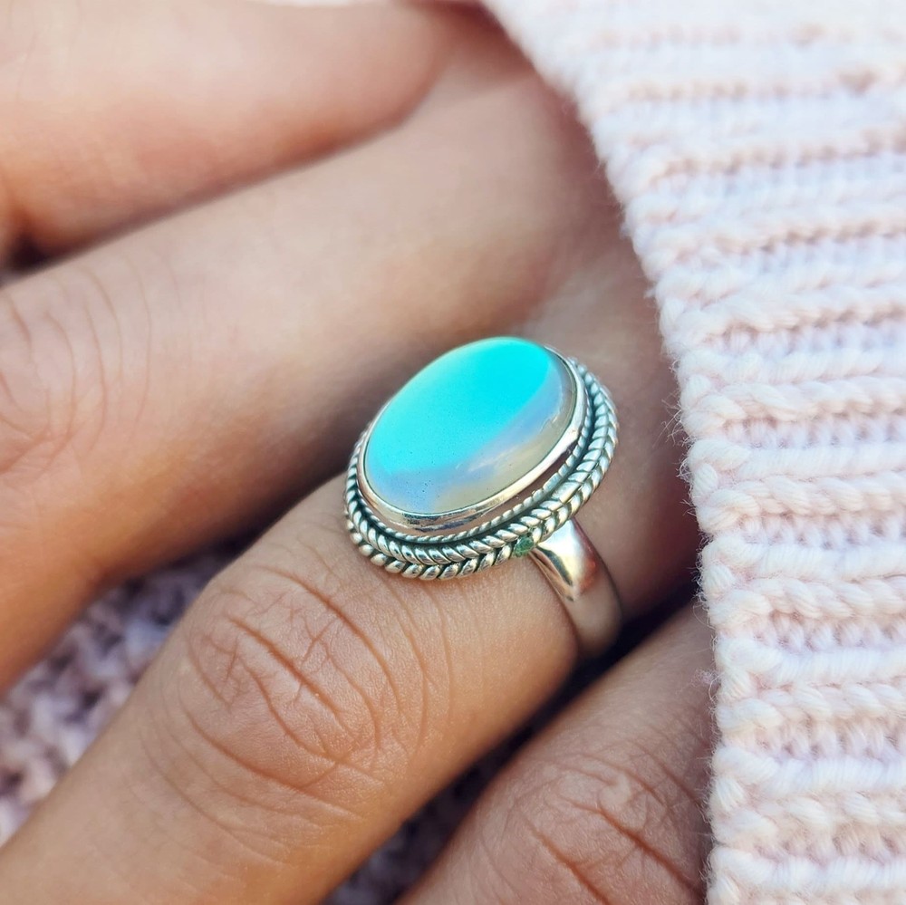 Angel Aura Quartz Ring 925 Sterling Silver Boho Ring Gemstone Statement Ring