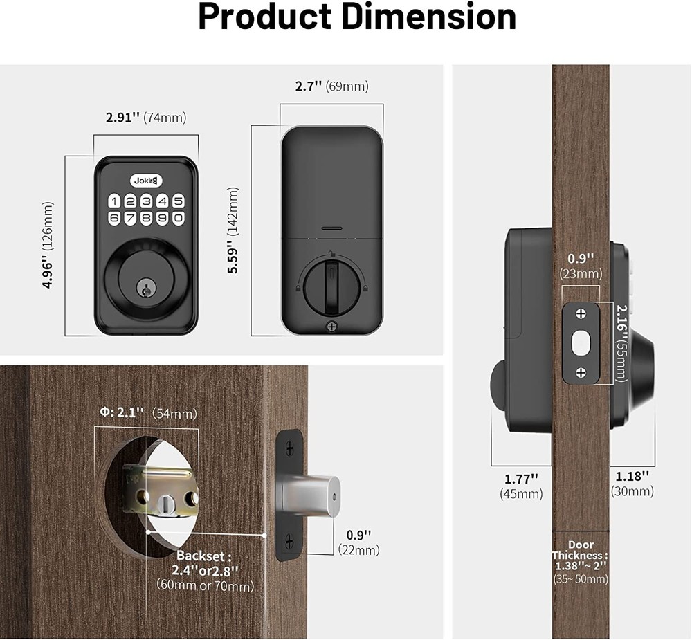 Smart Lock Keypad Deadbolt Auto Lock, 20 Codes, Anti-Peep, Guest Code, WiFi, App