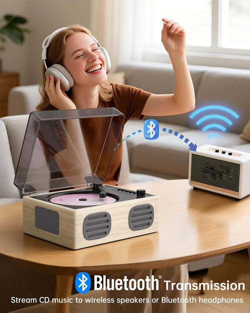 Portable Retro CD Player with Speakers, Bluetooth Input & Output, LED Screen,