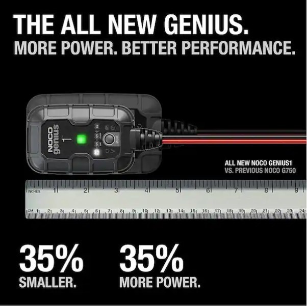 GENIUS1 12V 1-Amp Direct-Mount Onboard Charger Maintainer Battery Desulfator