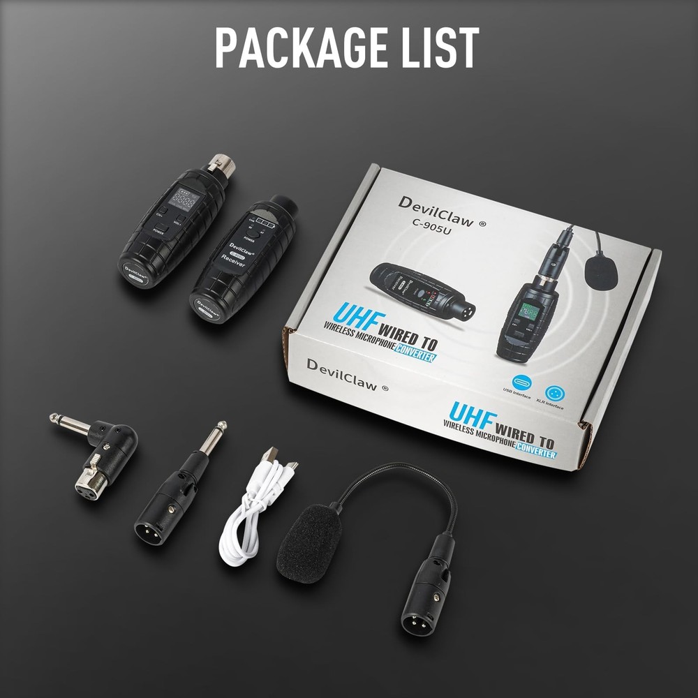 UHF Wireless Microphone System,Transmitter and Receiver XLR Adapter for Dynam...