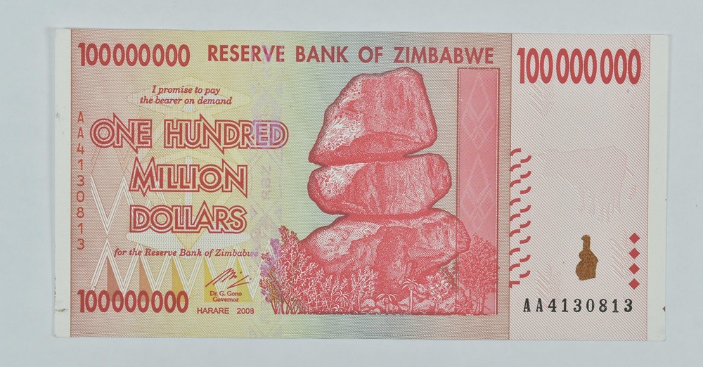 2008 Zimbabwe 100 Million Dollars Reserve Note