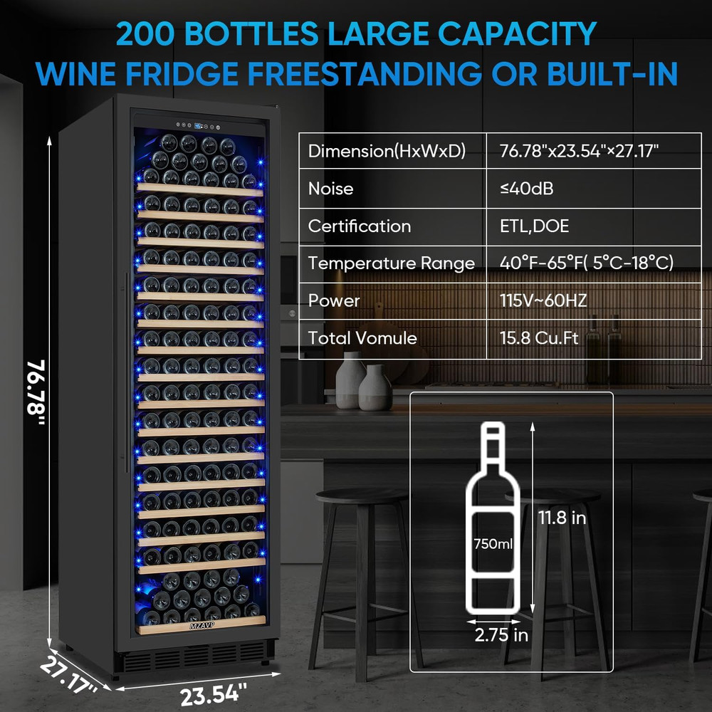 200-Bottle Wine Cooler with Quick Chill & Smart Temp Control