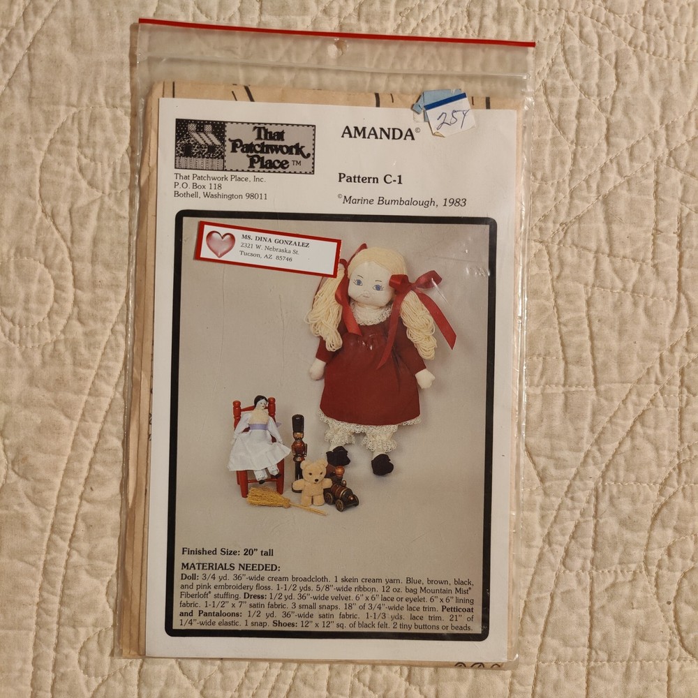 1983 Vtg "Amanda" Large 20" Stuffed Doll Sewing Pattern By That Patchwork Place