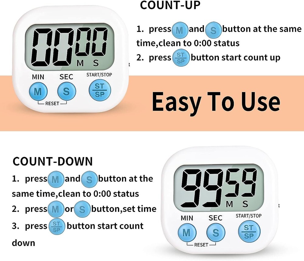 Loud alarm for boiling soup & 2 pack small digital kitchen timer magnetic back