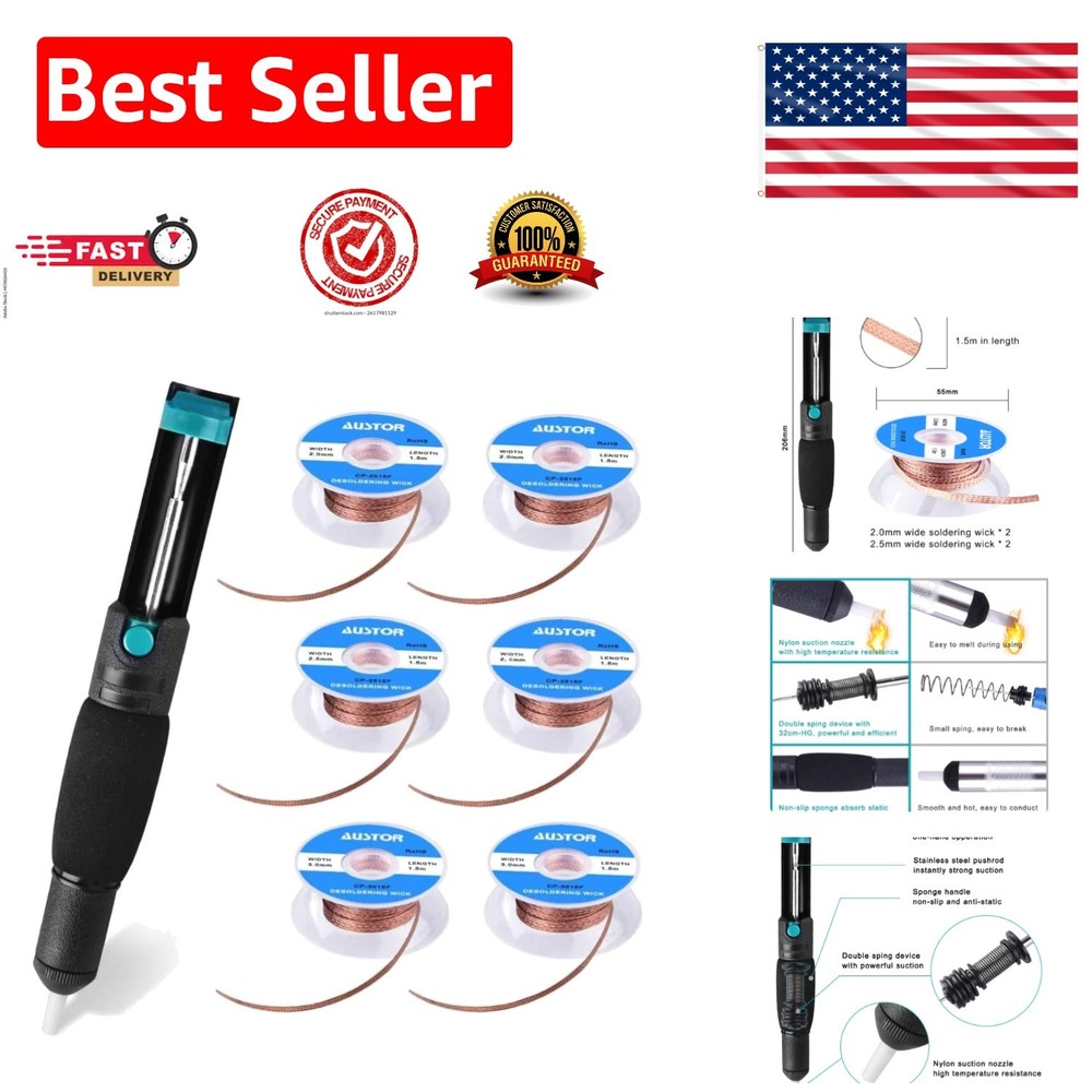 Comprehensive Solder Removal Tool Set: Desoldering Pump & 6 Wicks, Durable