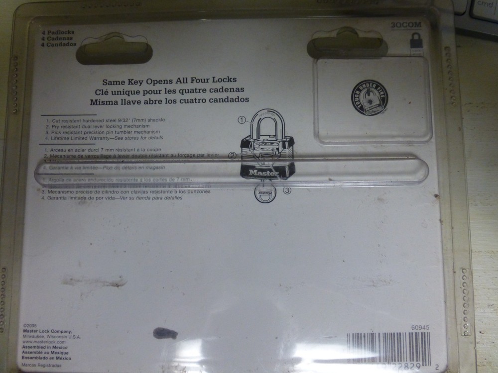 Master Lock 3Qcom Padlocks, Keyed Alike, Standard Shackle, Rectangular Steel