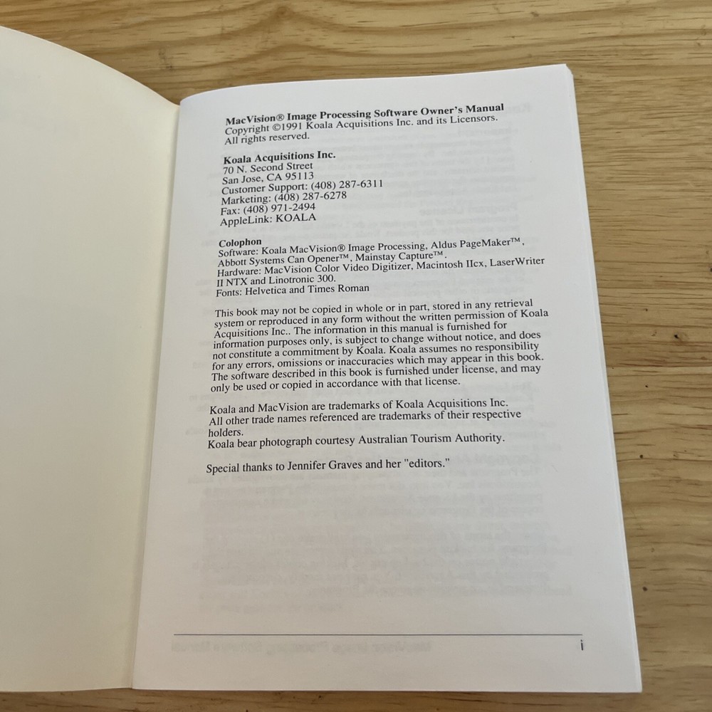 MacVision Image Processing Software Manual Version 4.0 1991