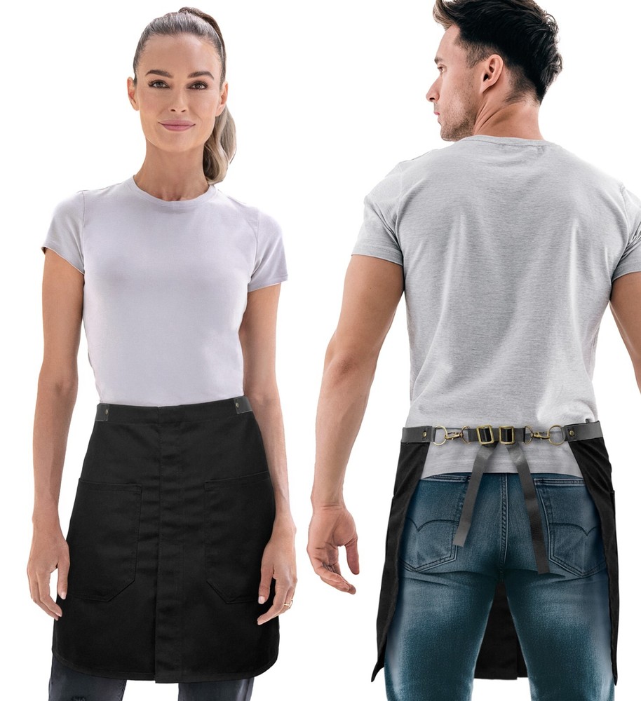 Half Apron - Genuine Leather Straps & Loops - Split-Leg - Restaurant, Waitstaff