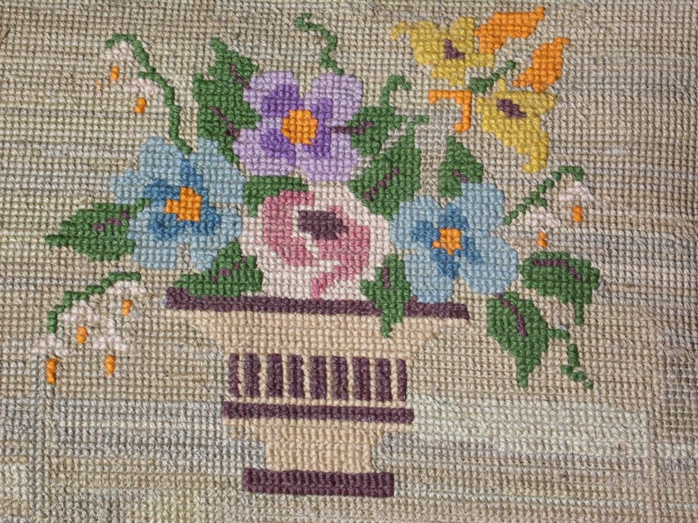 Antique Empire Style Needlepoint Footstool