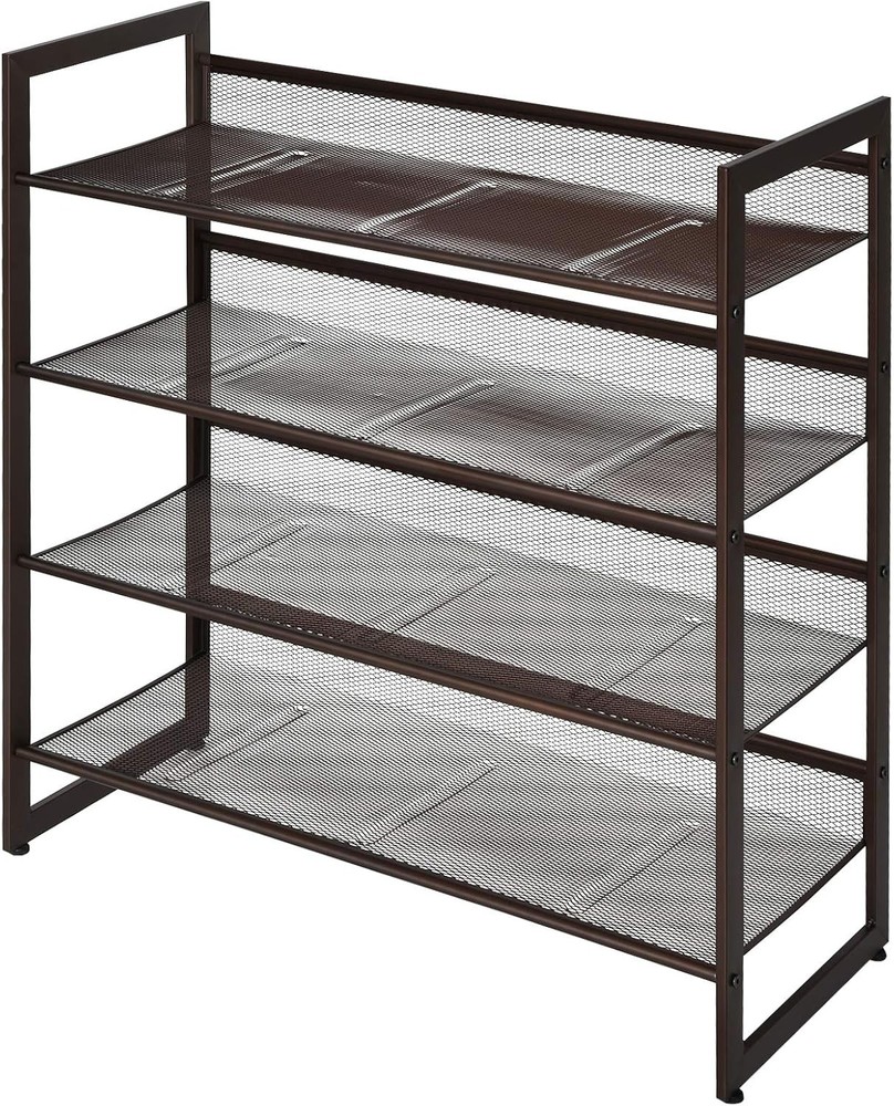 4-Tier Metal Shoe Rack Stackable Flat & Slant Adjustable Shoe Storage Stand