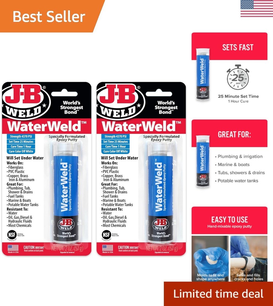 WaterWeld, 1 Hour Cure, Epoxy Putty Stick - 2 Pack, Off-White