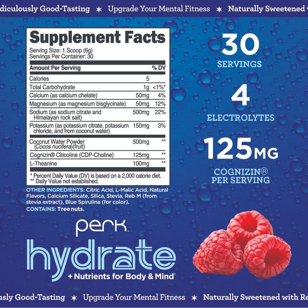Perk Hydrate Blue Raspberry Flavored Electrolyte Drink Mix Powder