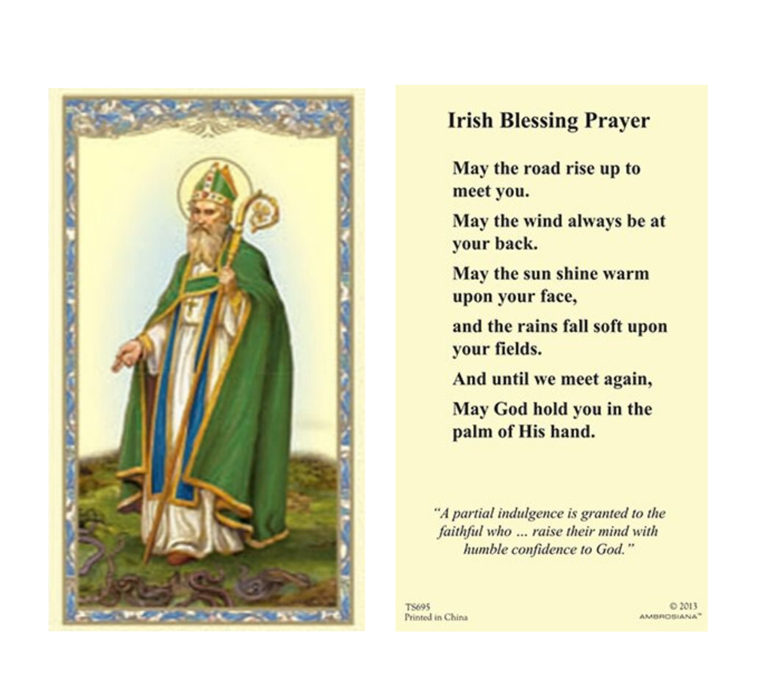 (2 copies) Irish Blessing St Patrick Holy Prayer Card Catholic Christian