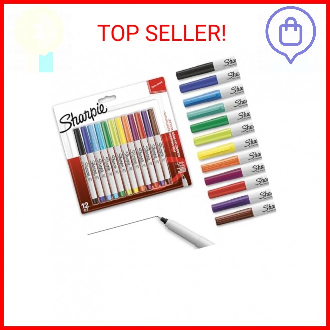 Sharpie Permanent Markers Ultra Fine Point Assorted Colors 12 Count