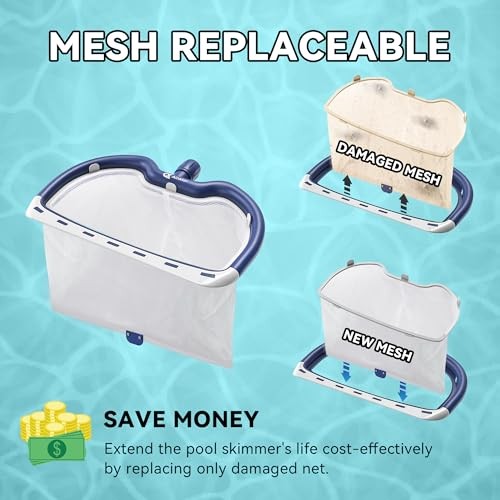 Pool Net Skimmer, 18.5" Pool Nets for Cleaning with Replaceable Heavy-Duty