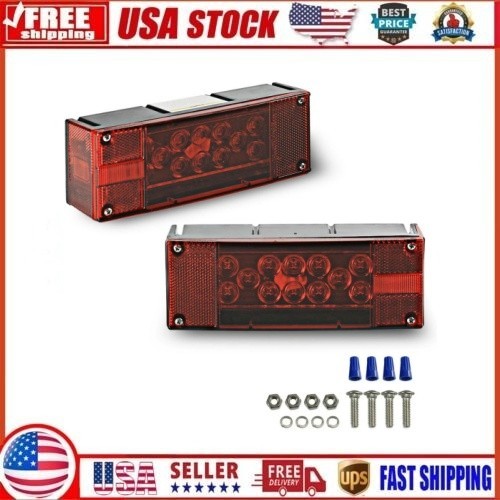 Left Right LED Waterproof Red Trailer Boat Rectangle Stud Stop Turn Tail Lights