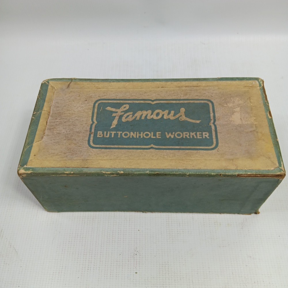 FAMOUS BUTTONHOLE WORKER ORIGINAL BOX With Instructions & Chisel Handle