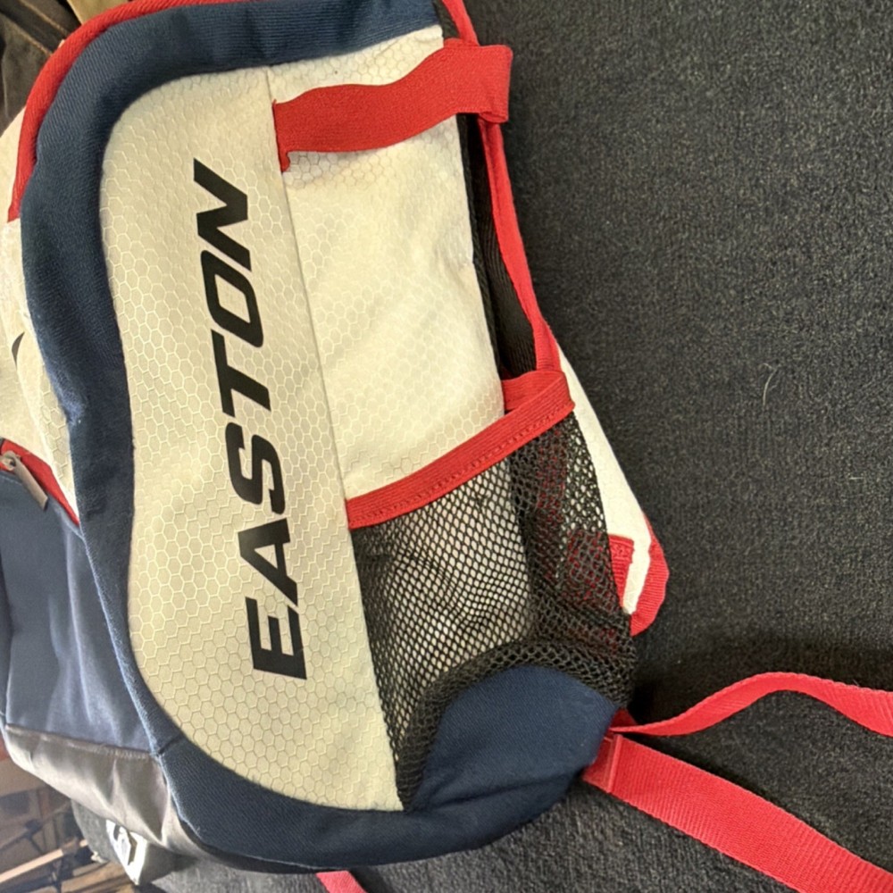 Easton Baseball Backpack White Blue Red Bat Compartment Adjustable Strap