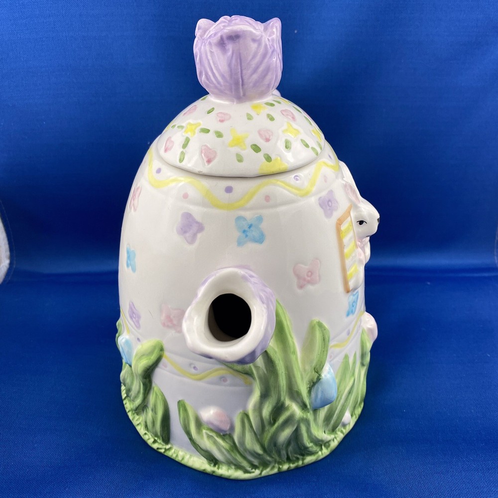 Decorative Teapot bunny Easter tulips with lid Figural