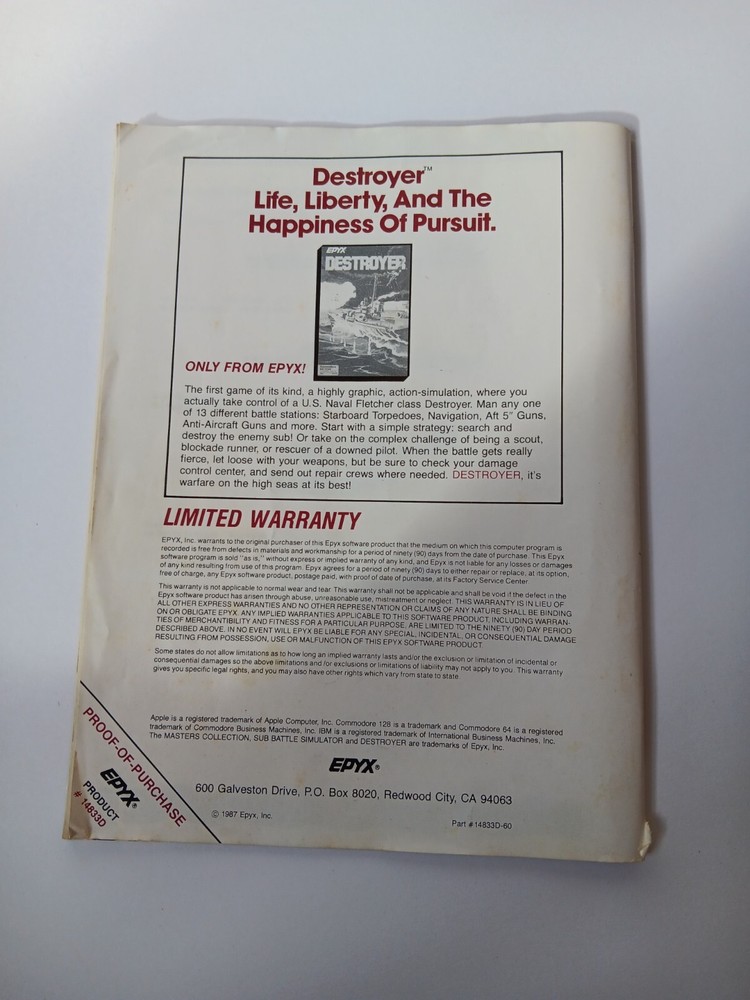 Commodore 64/128 Sub Battle Simulator Computer Game Software Tested/Works