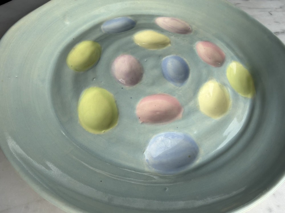 9.5” Deviled Egg Serving Dish, Handmade Pottery, Pastel Colors, Spring, Easter