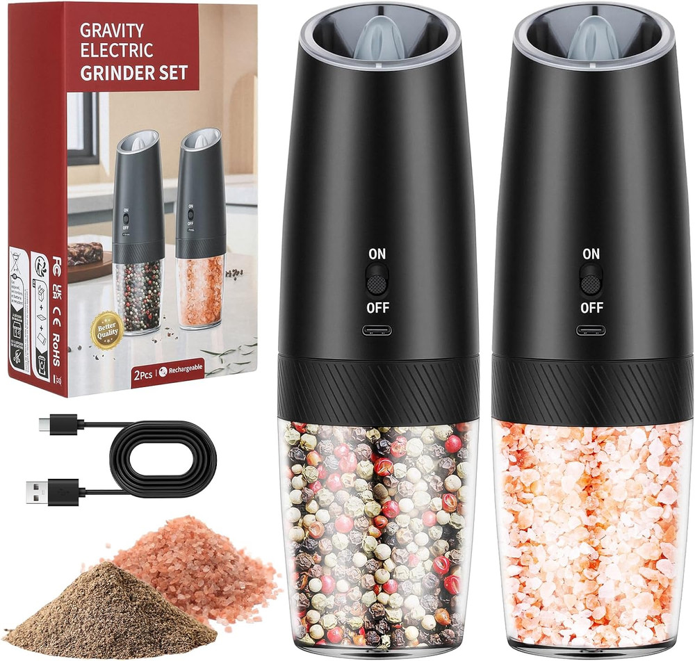 Automatic Electric Gravity Salt and Pepper Grinder Set Black-2pcs