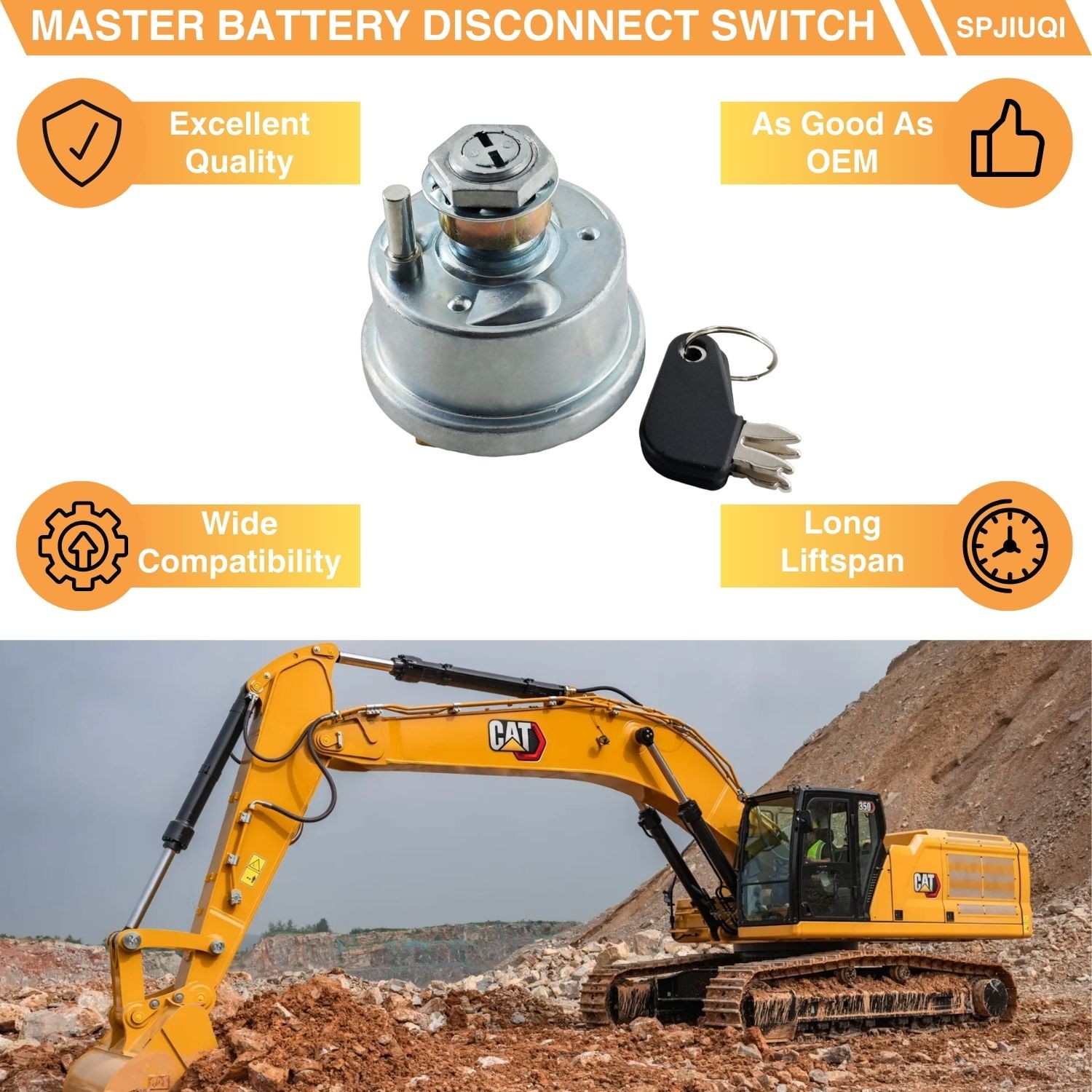 12V Master Battery Disconnect Switch 7N0718 w/Key for Caterpillar Cat Excavators