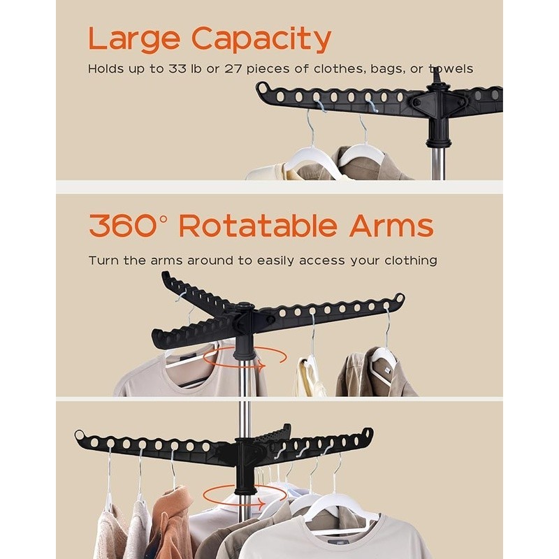 2-Tier Foldable Clothes Drying Rack 360 Rotating Laundry Organizer Space Saver