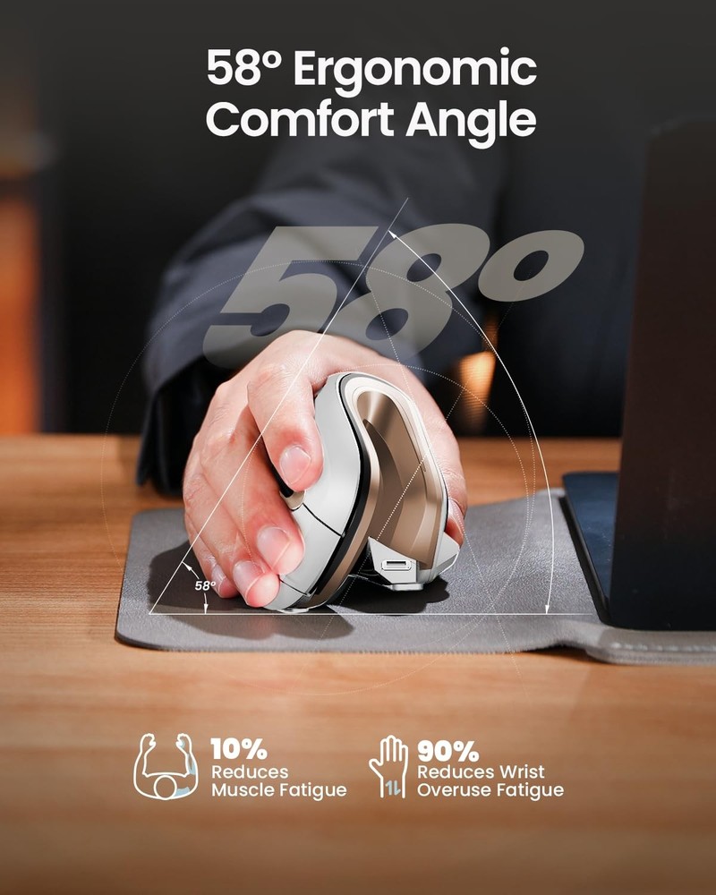 ProtoArc Ergonomic Mouse, EM11 NL Bluetooth Rechargeable Wireless Vertical Mo...