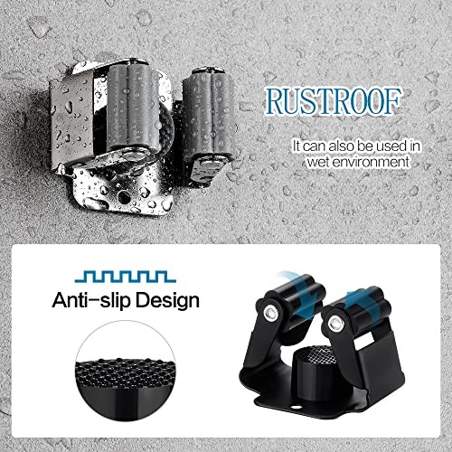 PCS Broom and Mop Holder, Heavy Duty Garden Tool Organizer Rack 3 Matte Black