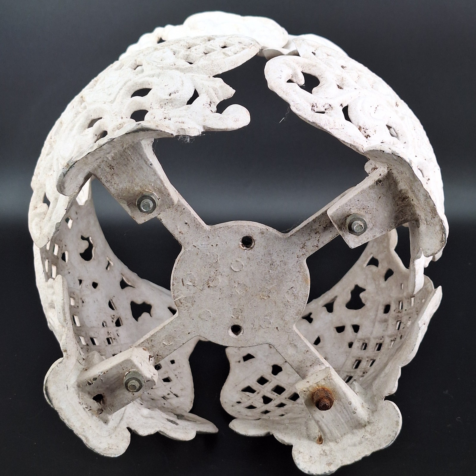 Antique Cast Iron Planter Holder Ornate Lattice White Garden Decor