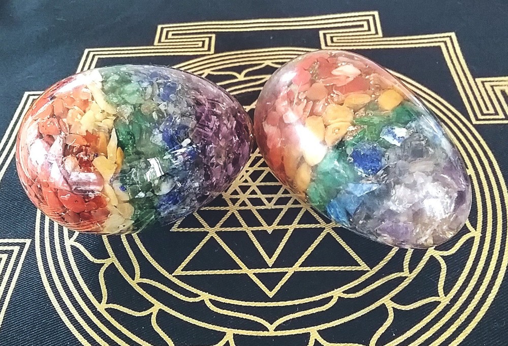 ORGONE CHAKRA EGG, (75MM) 7 Chakra Crystal Orb, Sphere With Stand