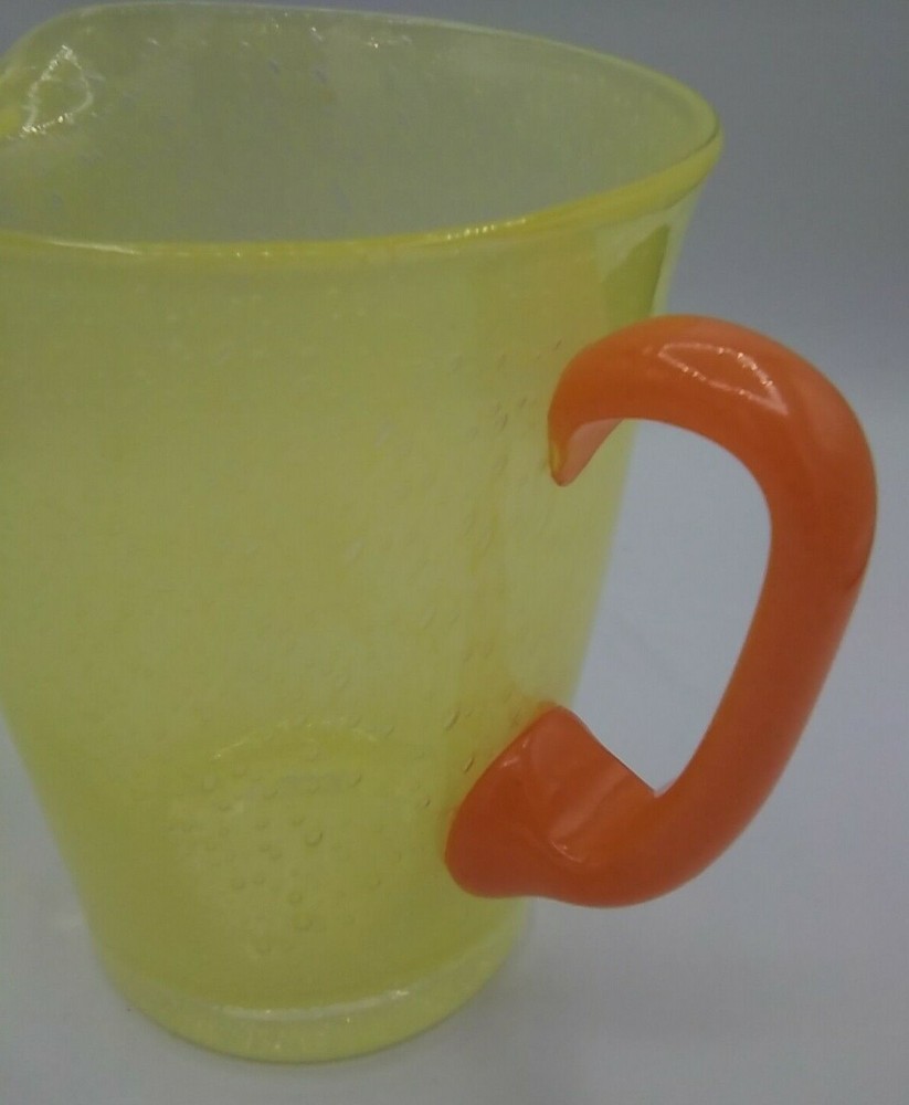 Hand blown Glass Pitcher Yellow w/ Orange handle
