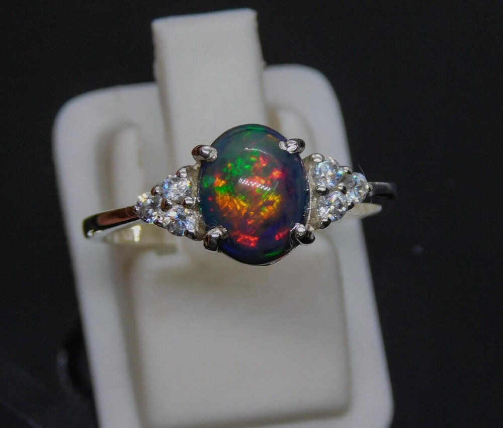 Natural Opal Ring, Black Opal Ring, Fire Opal Ring 925 Sterling Silver Ring